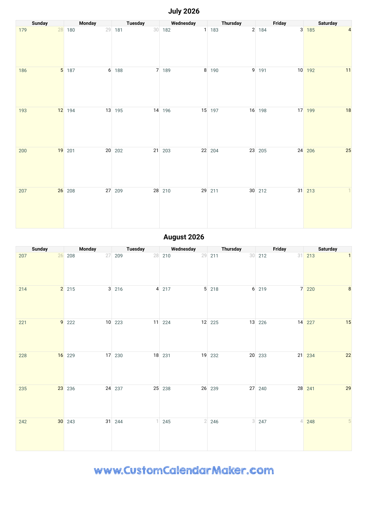 Printable Calendar July 2026 Printable