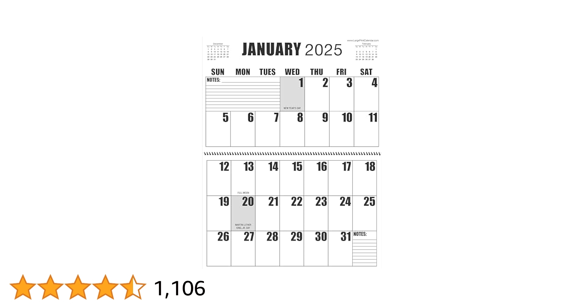 Jumbo Large Print 2025 Wall Calendar 13 months January 2025 To January 2026 It Measures 17 Wide X 22 In Length When Open Office Products Amazon
