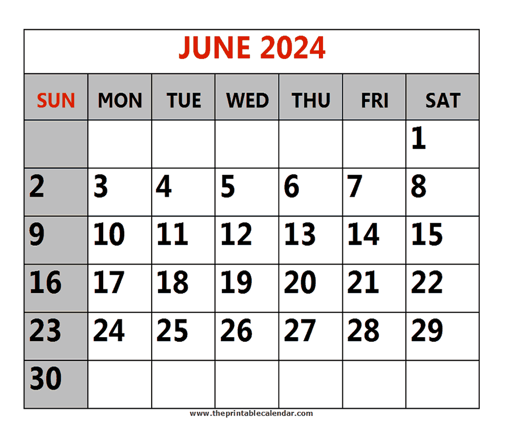 Free Printable Calendar June