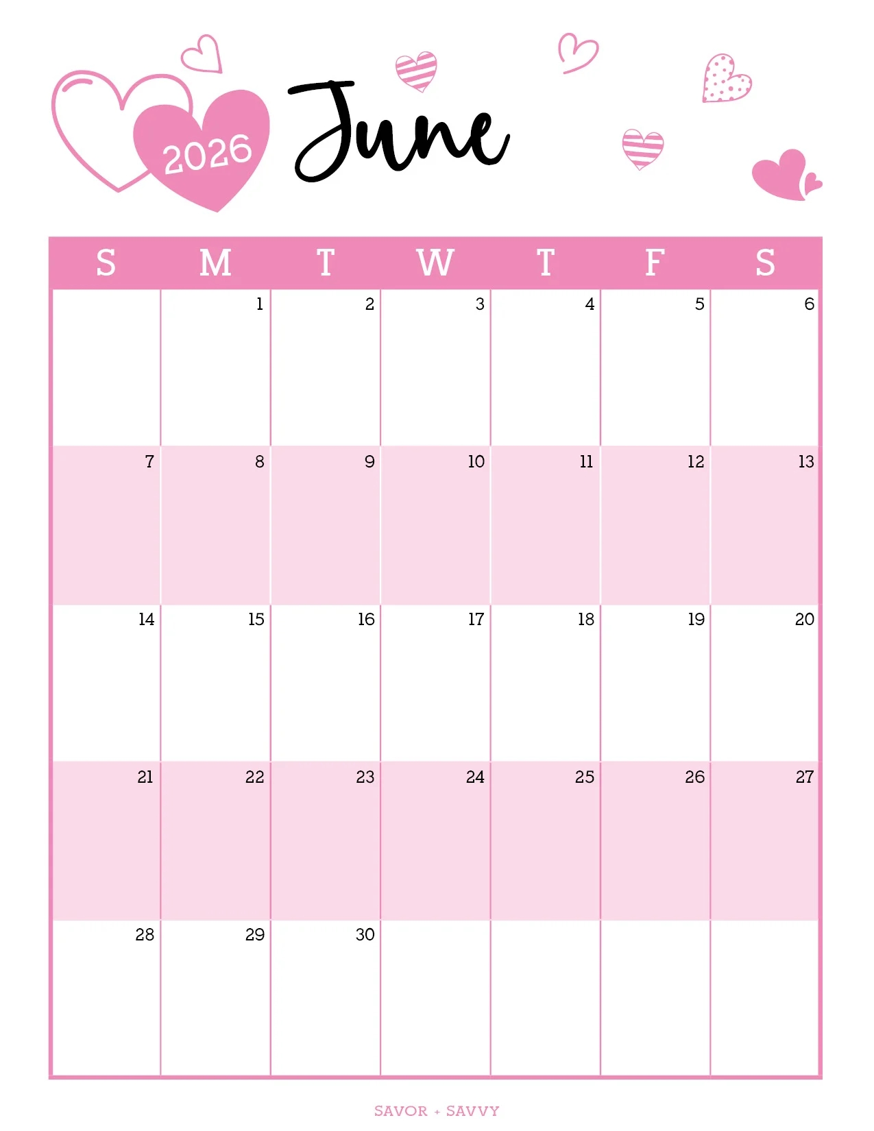 June 2026 Calendar Templates 14 Free Printables Savor Savvy