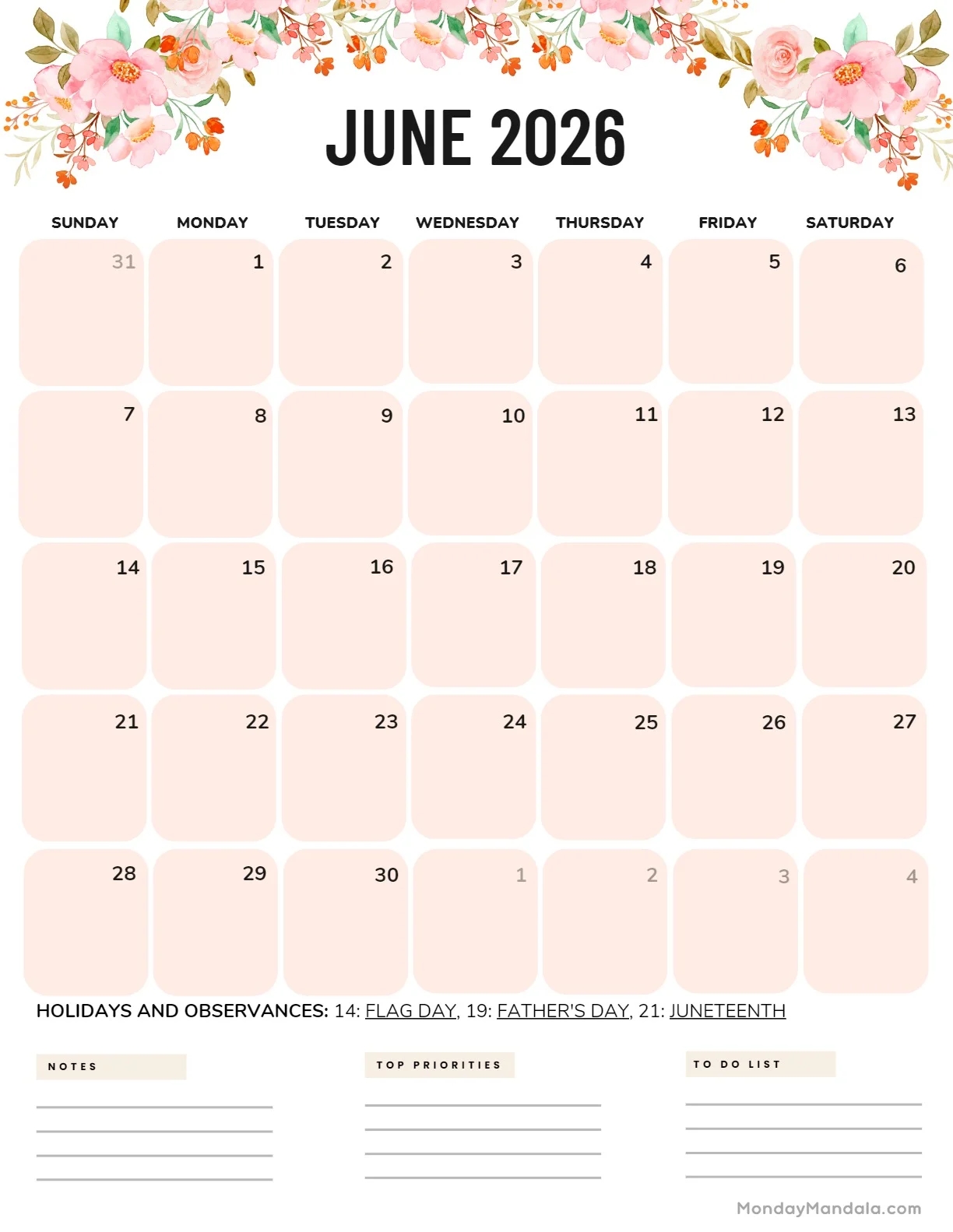 Free Printable Calendar With Lines June 2026