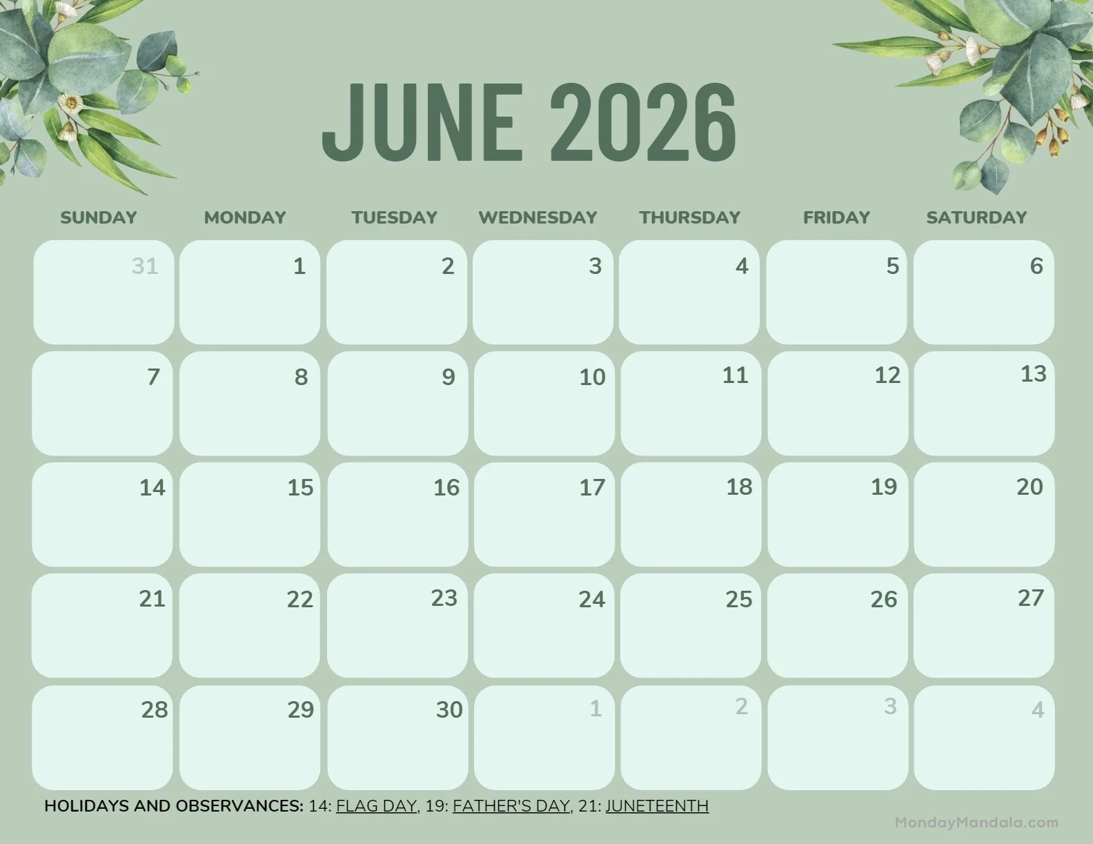June 2026 Calendars 52 Free PDF Printables 