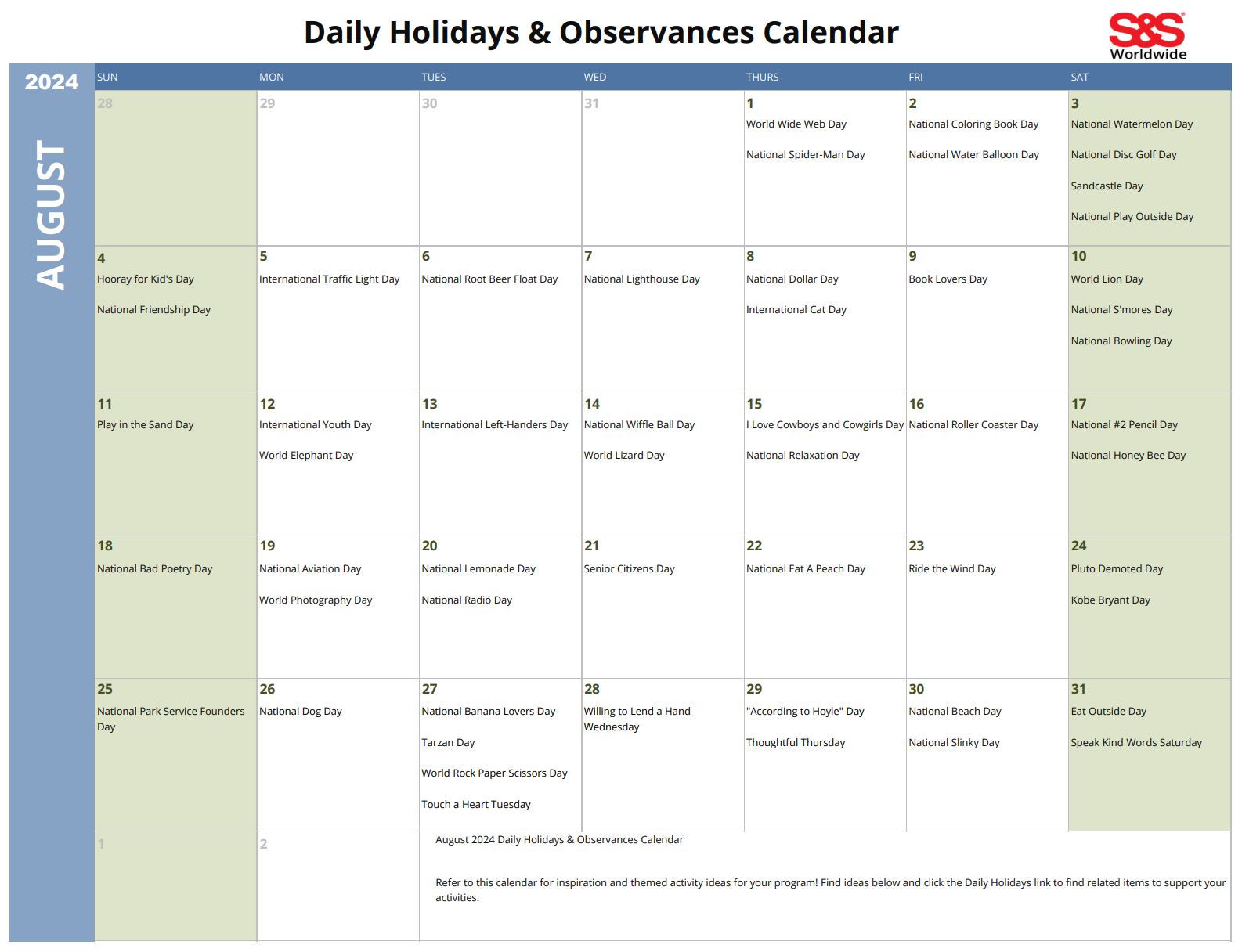 June Daily Holidays Observances Printable Calendar S S Blog