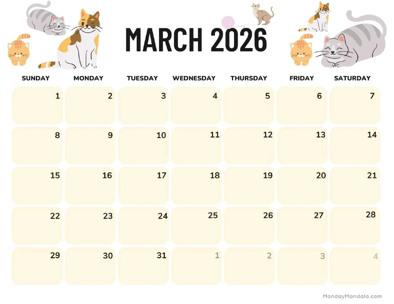 March 2026 Calendars Free PDF Printables 