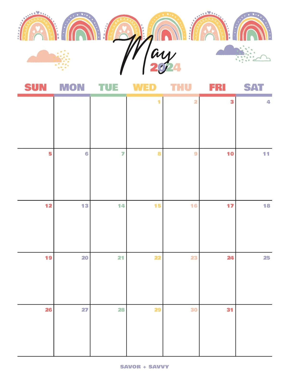 May 2024 Calendar Templates 14 Free Printables Savor Savvy May 2024 Calendar Templates 14 Free Printables Savor Savvy