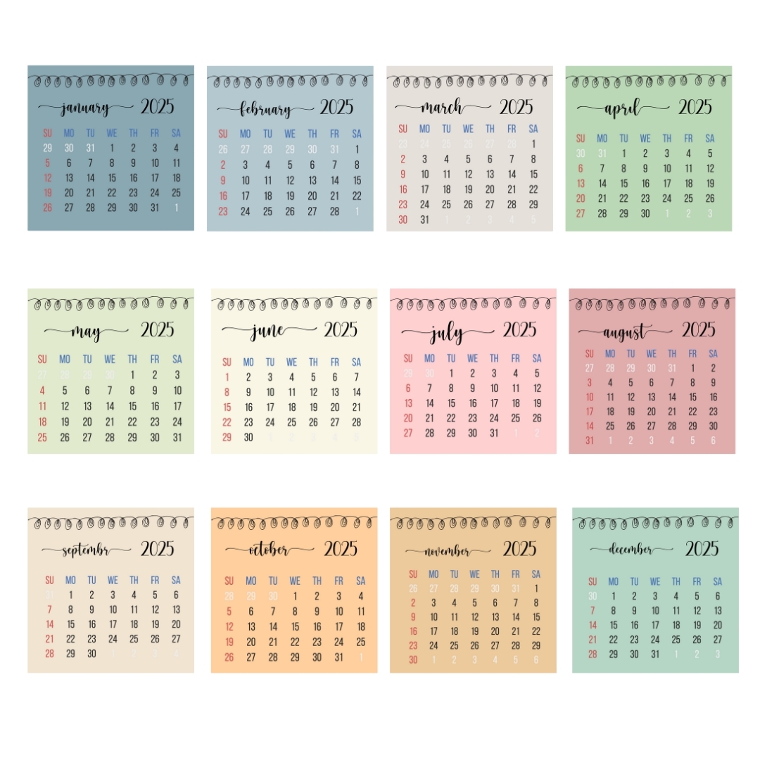 Mini Calendar 2025 Labels Sharekkna Online