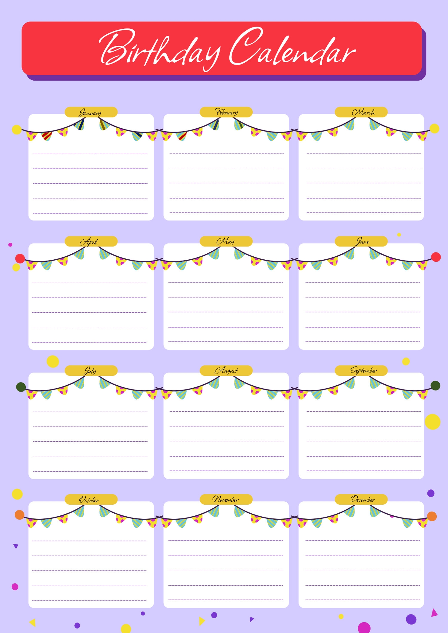 Minimal Birthday Calendar Template Word Google Docs Highfile
