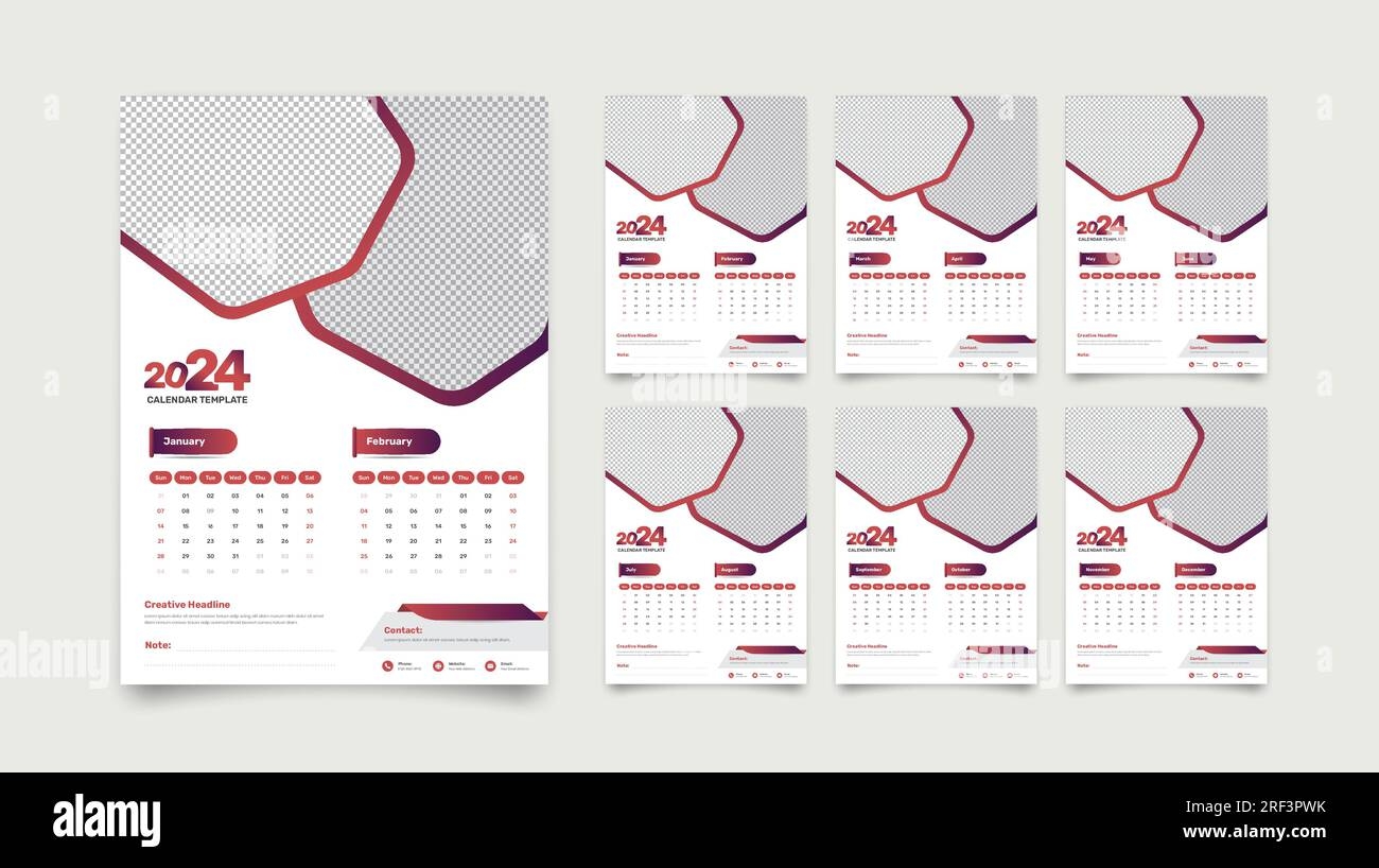 modern designed abstract wall calendar template for 2024 with two months dates featured on every page stock vector image art alamy