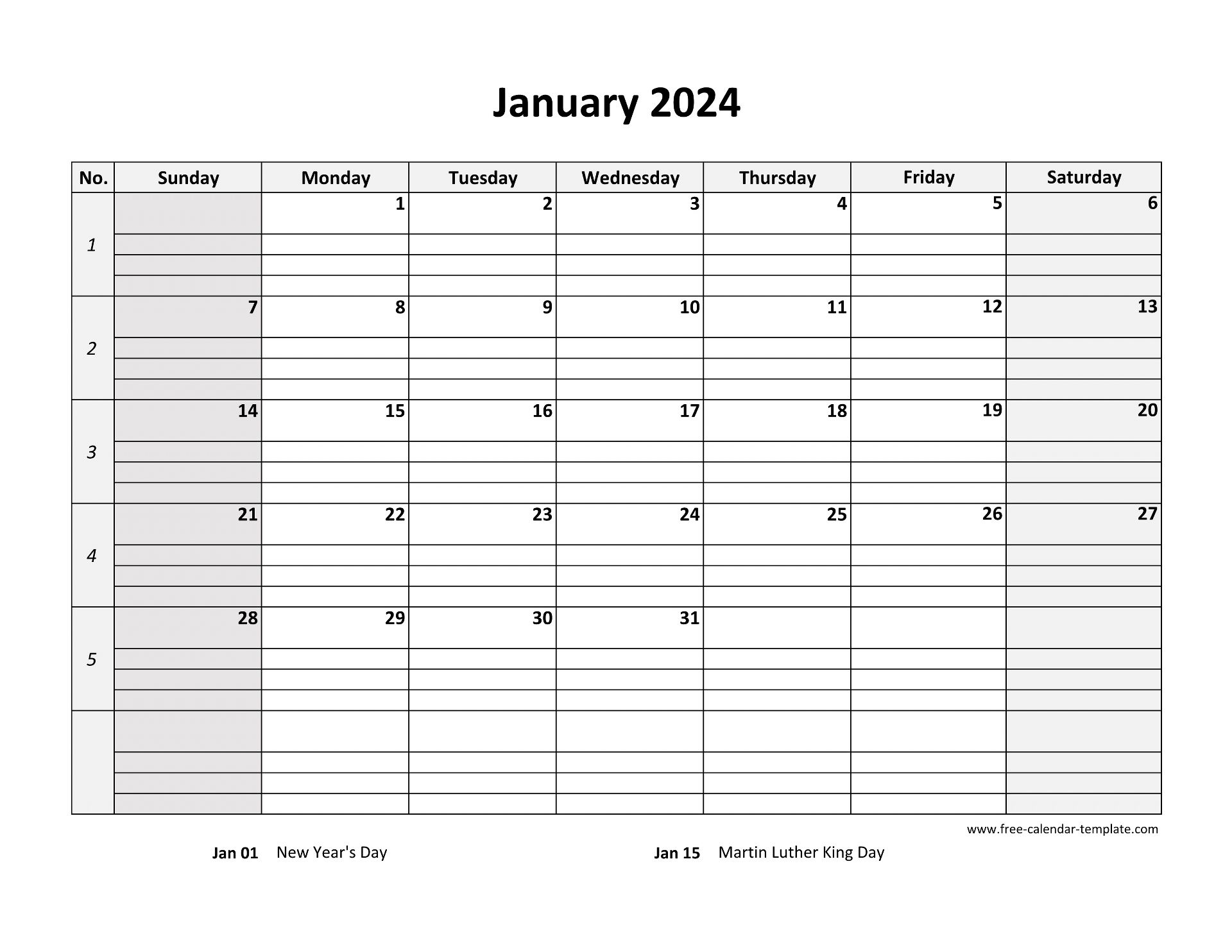 Monthly 2024 Calendar Free Printable With Grid Lines Designed horizontal Free calendar template