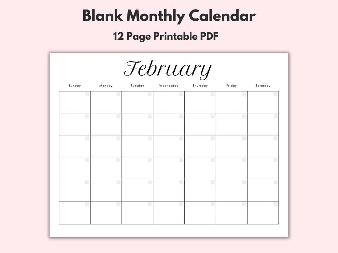 Monthly Blank Calendar Printable Calendar Template Horizontal Printable Calendar Pages PDF Printable Instant Download Simple Calendar Etsy Denmark