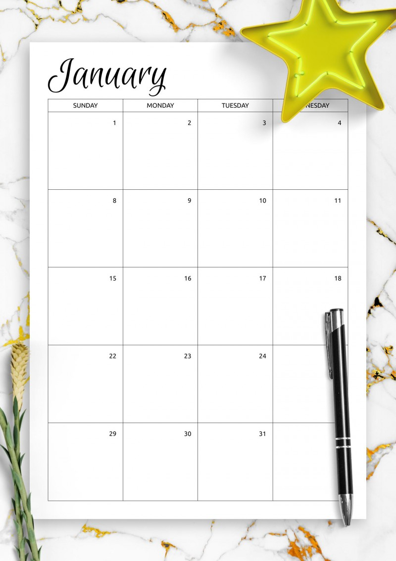 Month Template Printable Monthly Calendar