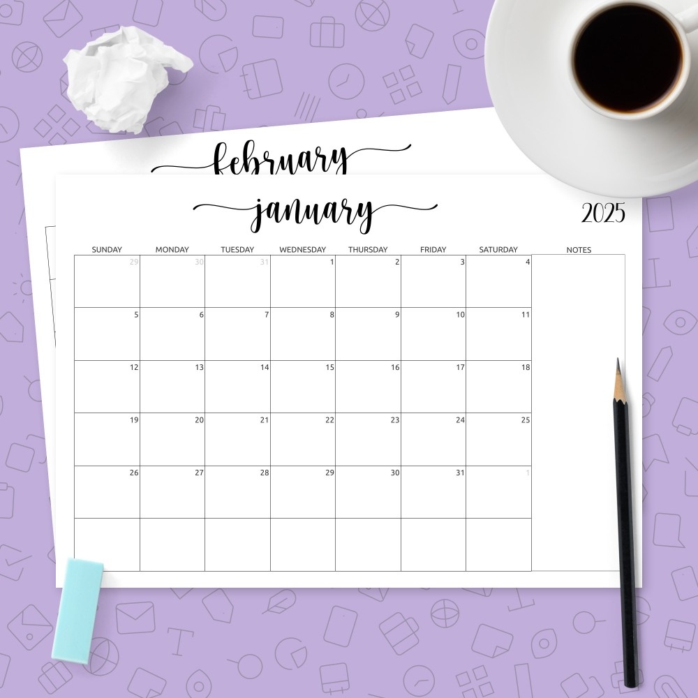 Monthly Calendar With Notes Template Printable PDF