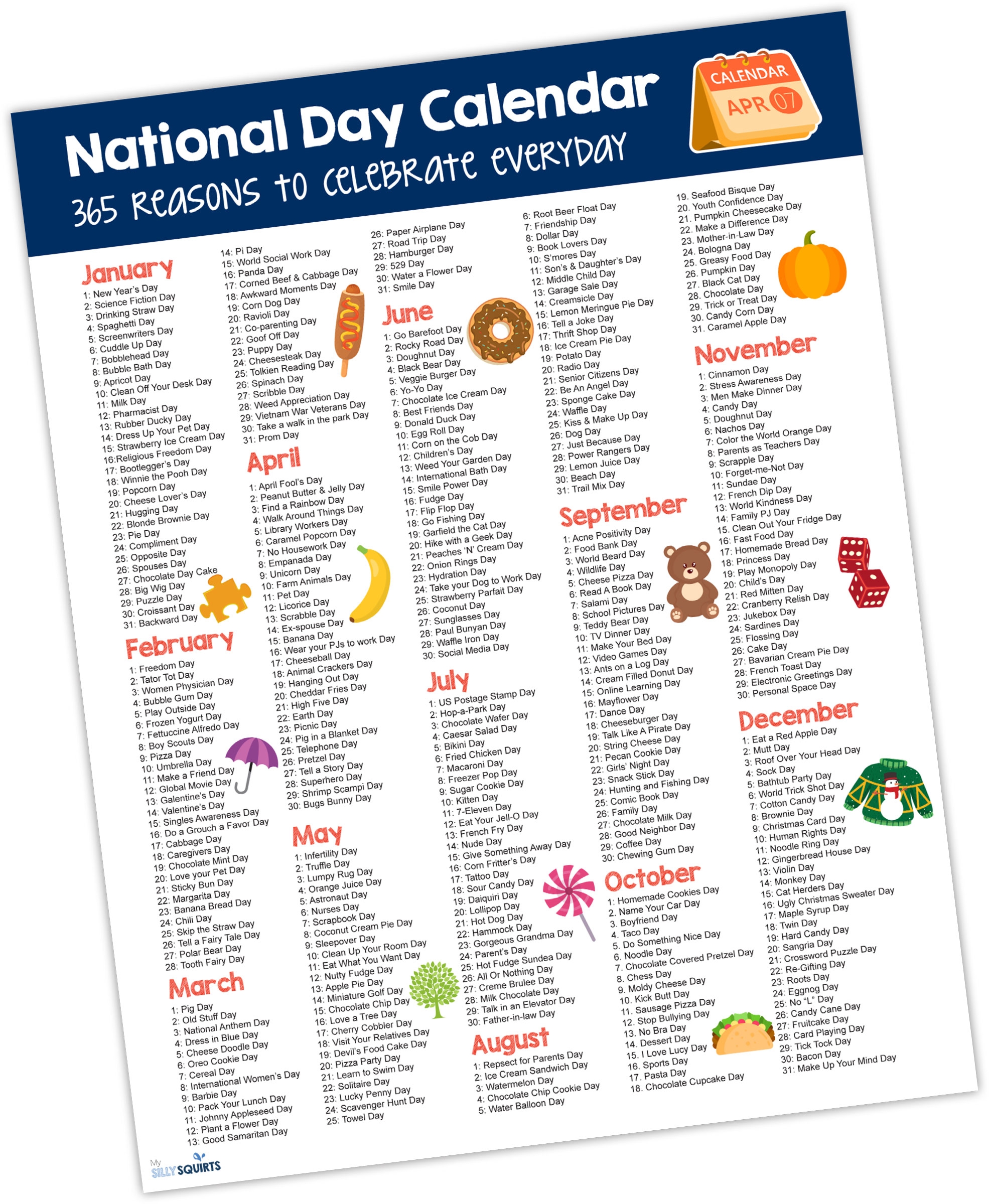 National Day Calendar 365 Reasons To Celebrate Everyday My Silly Squirts