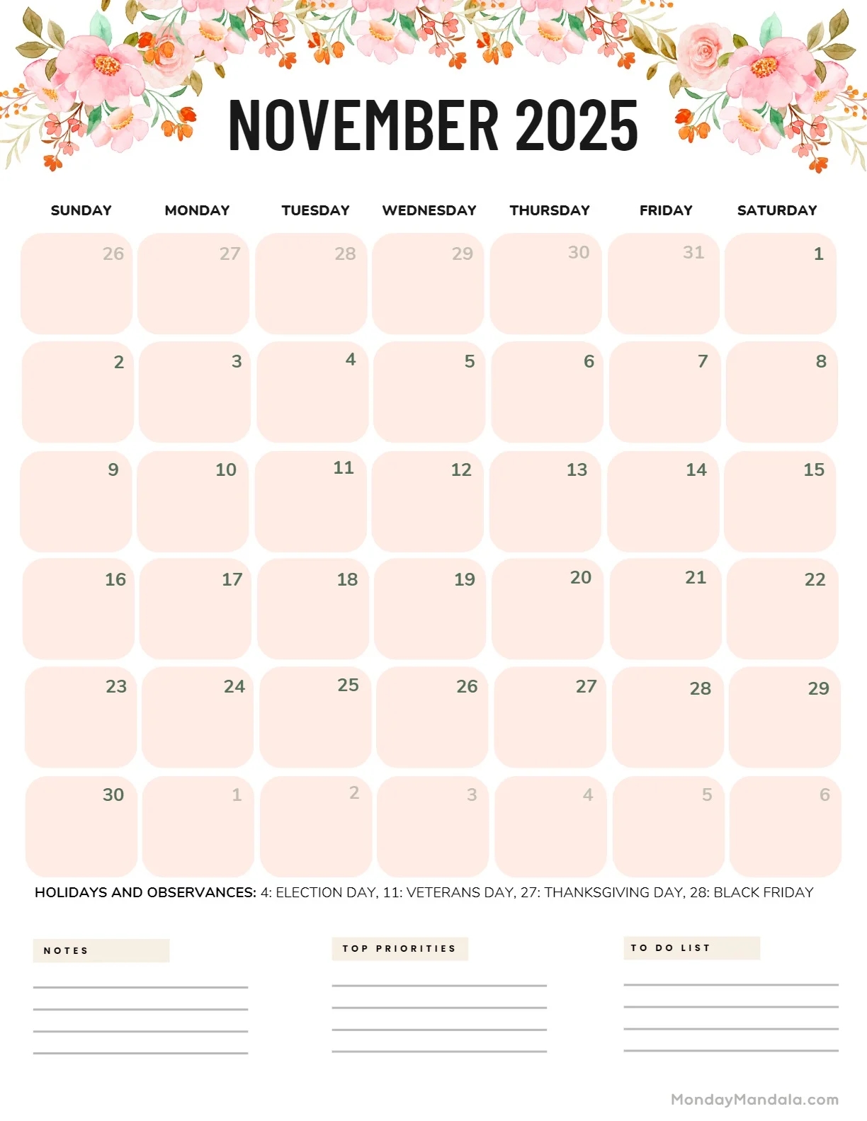 November 2025 Calendar Printable Kids November 2025 Calendar Printable Kids