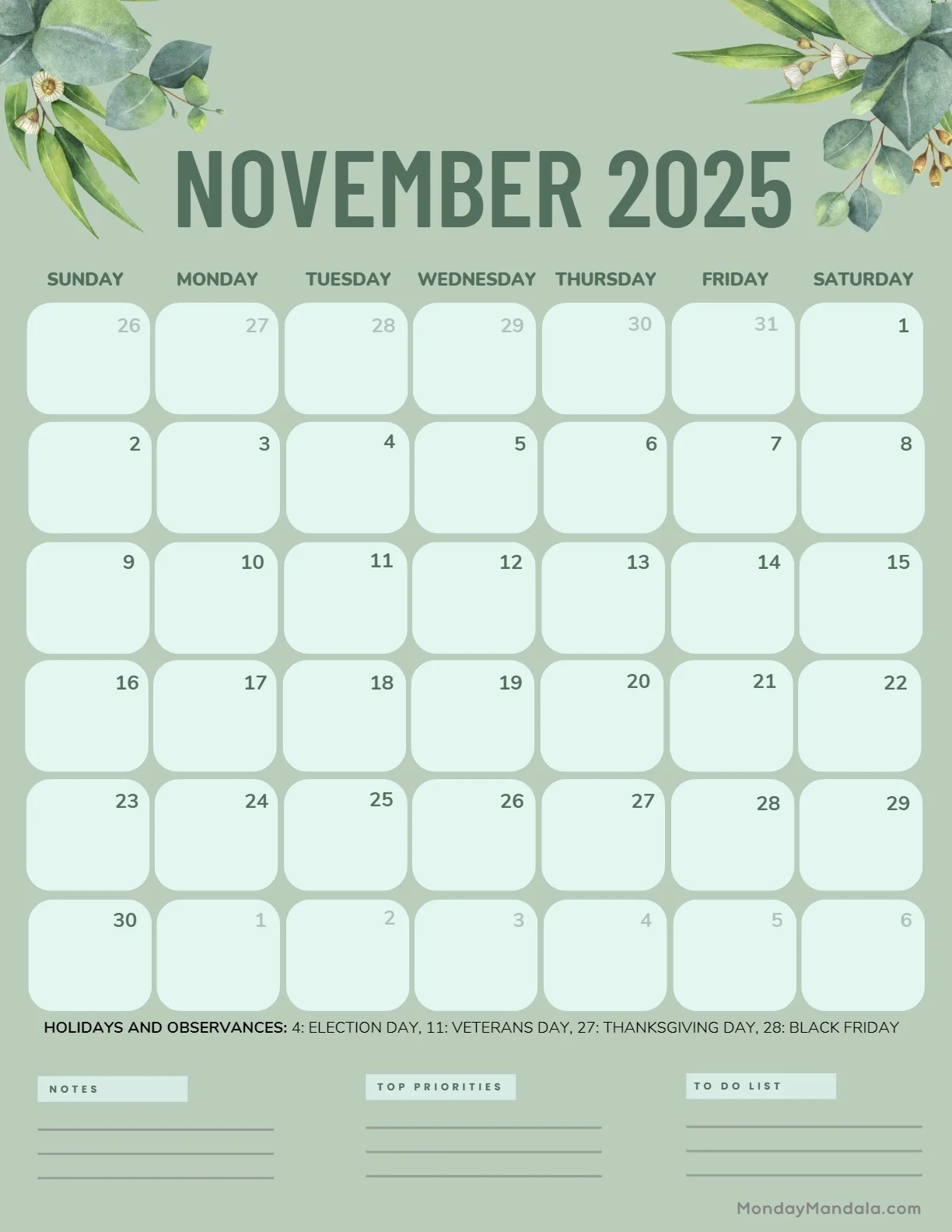 November 2025 Calendar 52 Free PDF Printables 