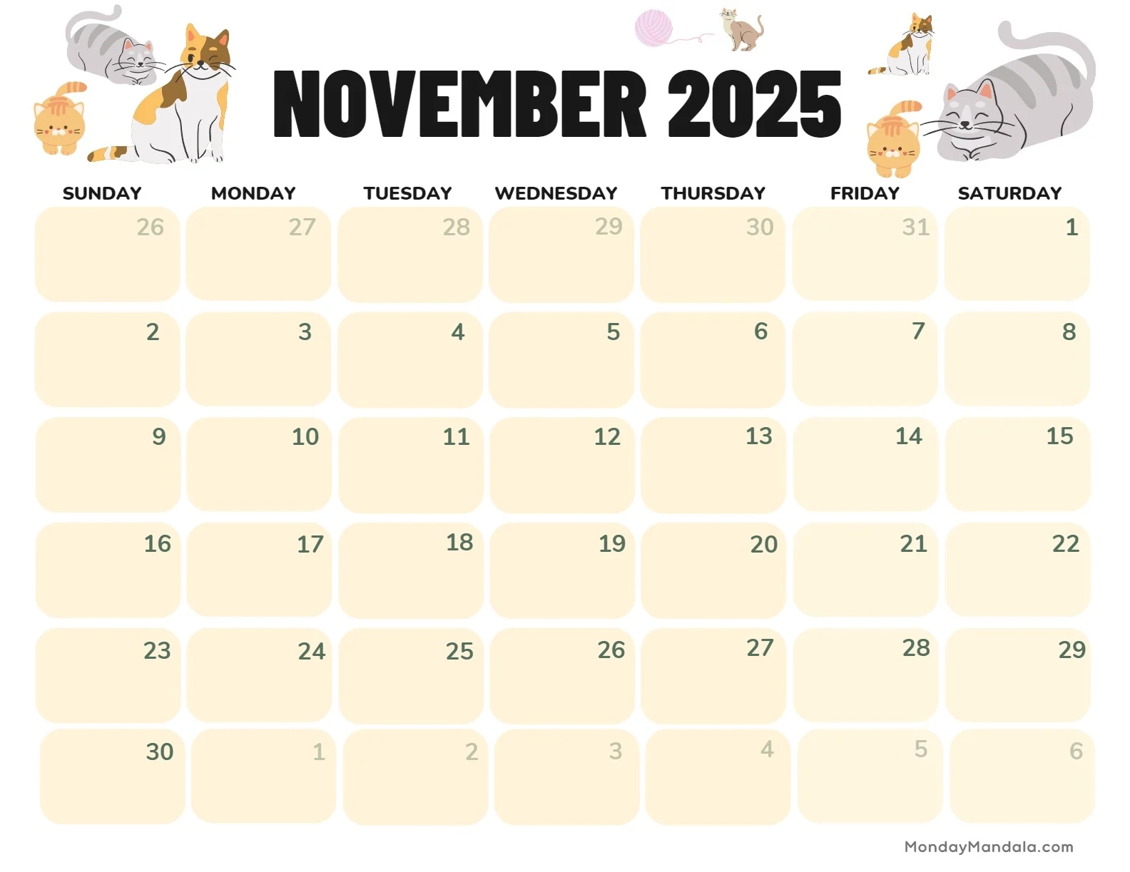 November 2025 Calendar 52 Free PDF Printables 