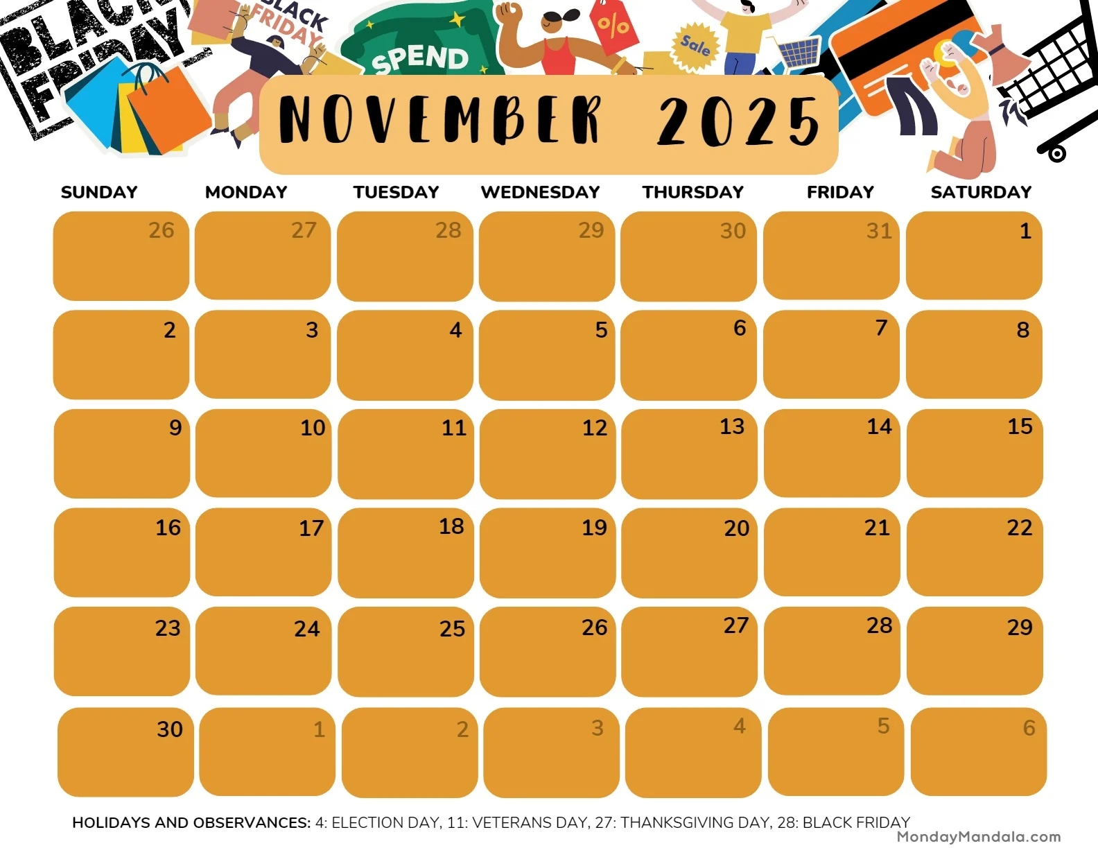 Printable Calendar Month November 2025