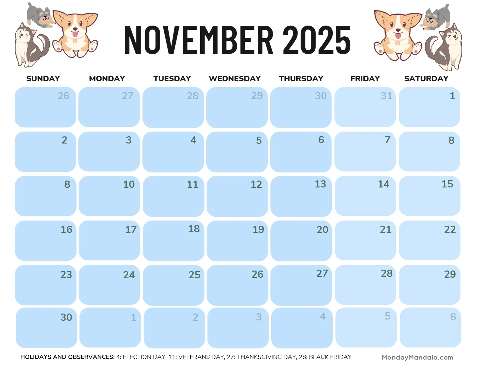 Printable November Calendar 2025