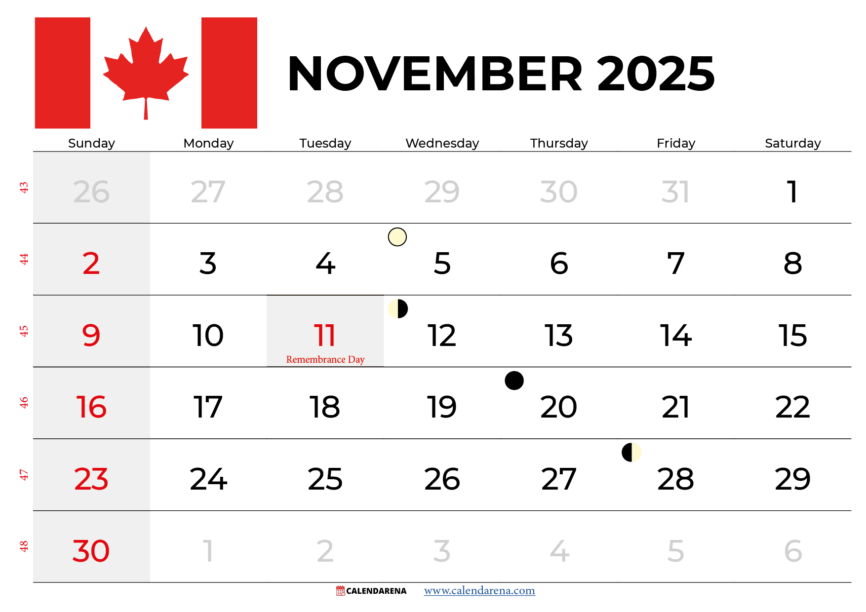 November 2025 Calendar Canada Free Printables Holidays