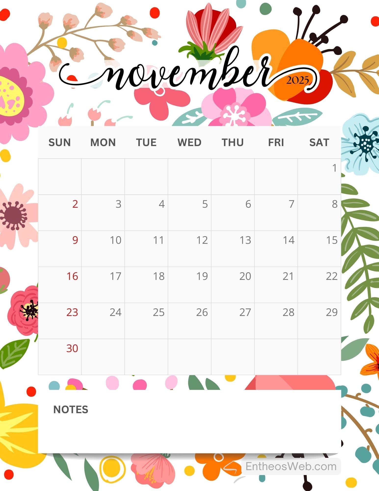 November 2025 Calendar Printables EntheosWeb