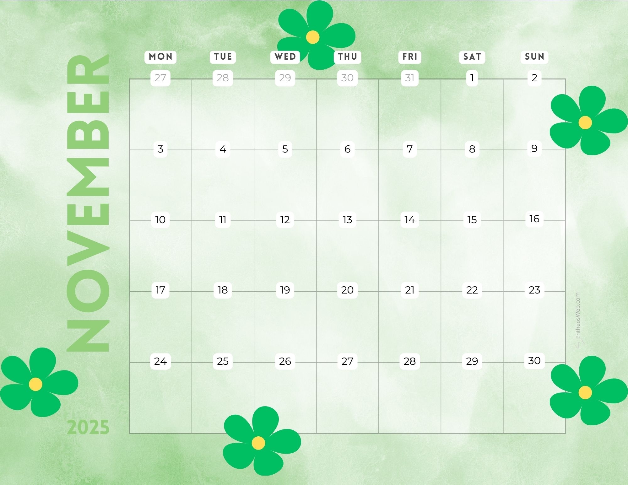 November 2025 Calendar Printables EntheosWeb