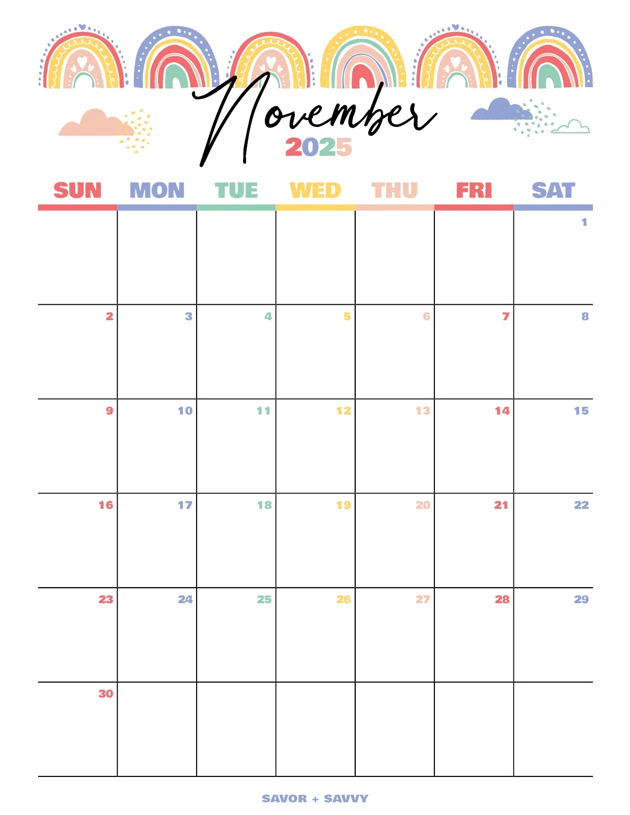 November 2025 Calendar With Holidays Printable Pdf