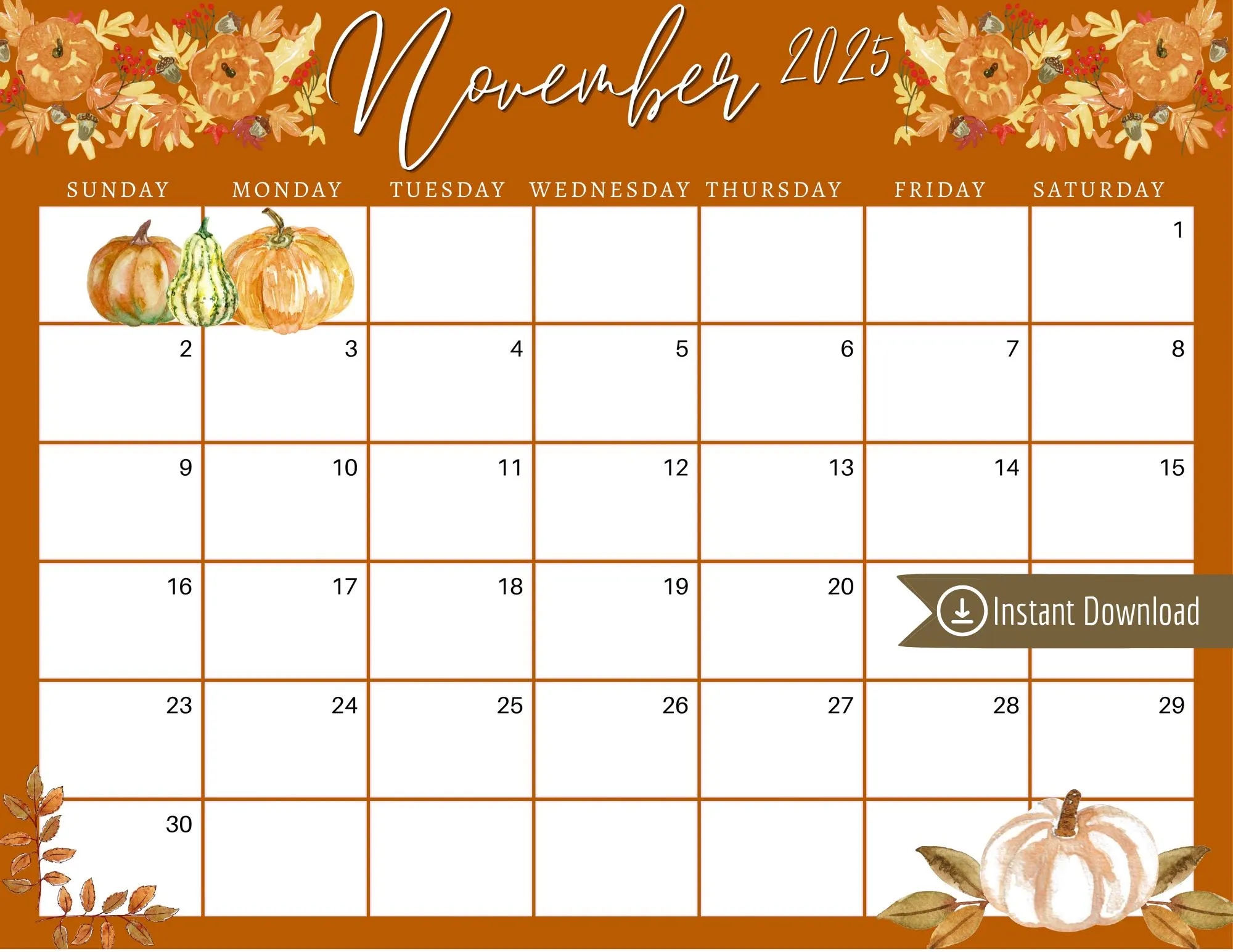 November Printable Calendar 2025