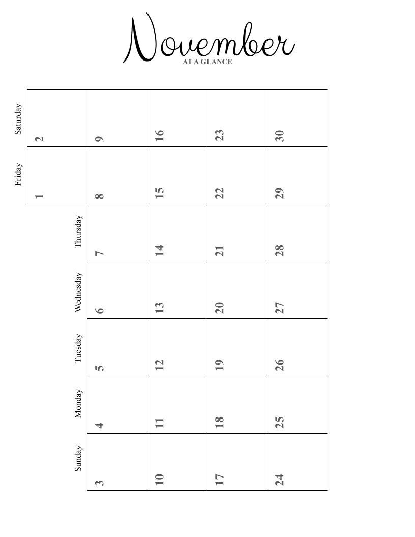 Printable Calendar For November