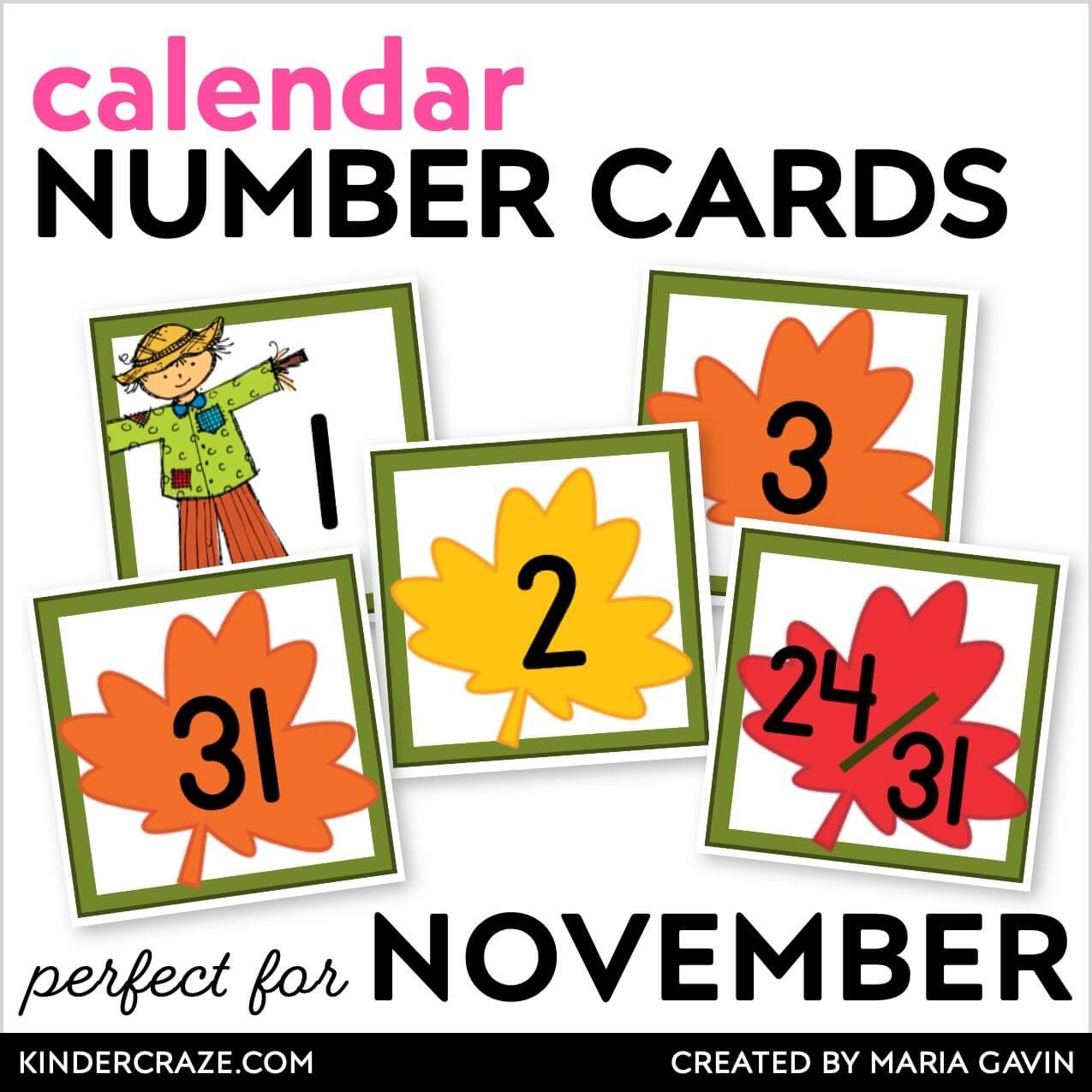 November Fall Leaves Calendar Numbers Kinder Craze