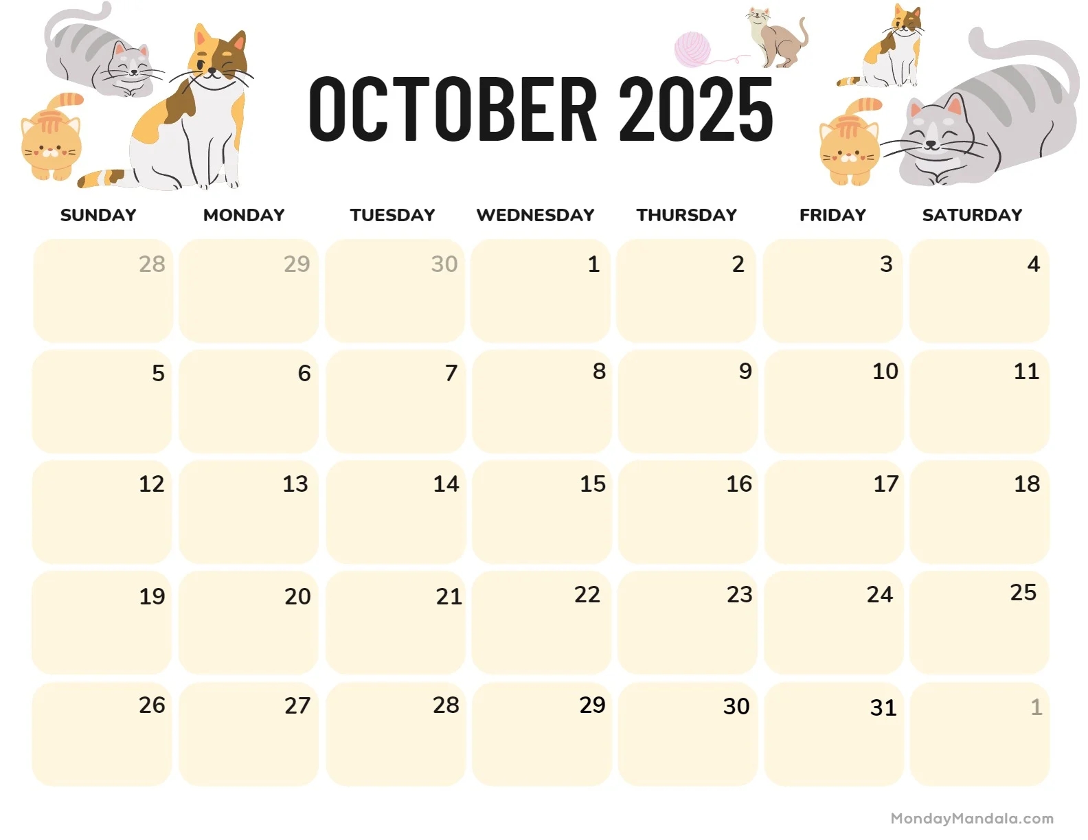 October 2025 Calendar 52 Free PDF Printables 