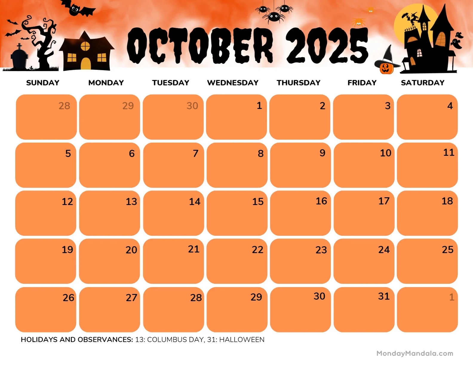 October 2025 Calendar 52 Free PDF Printables 