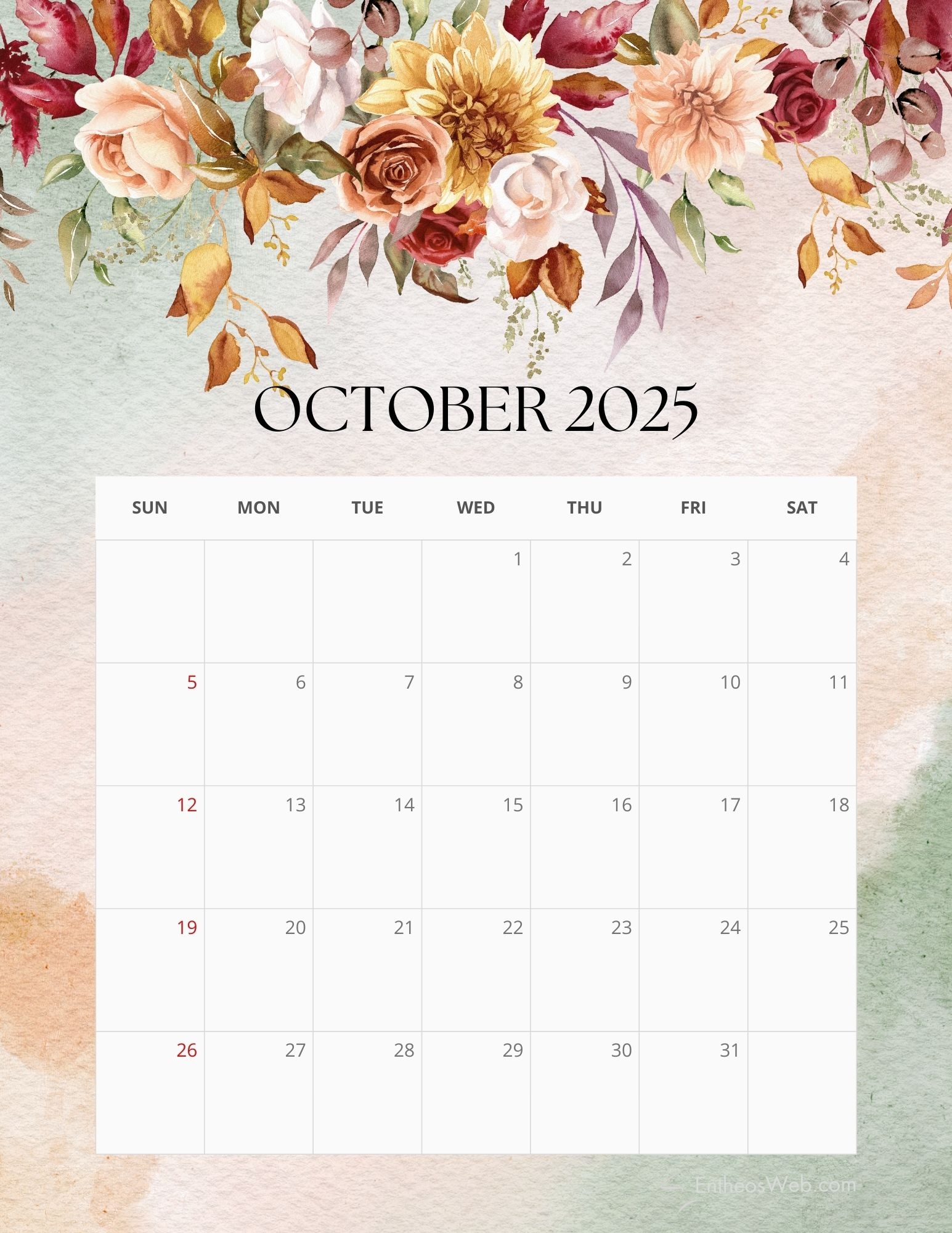 October 2025 Calendar Printables EntheosWeb