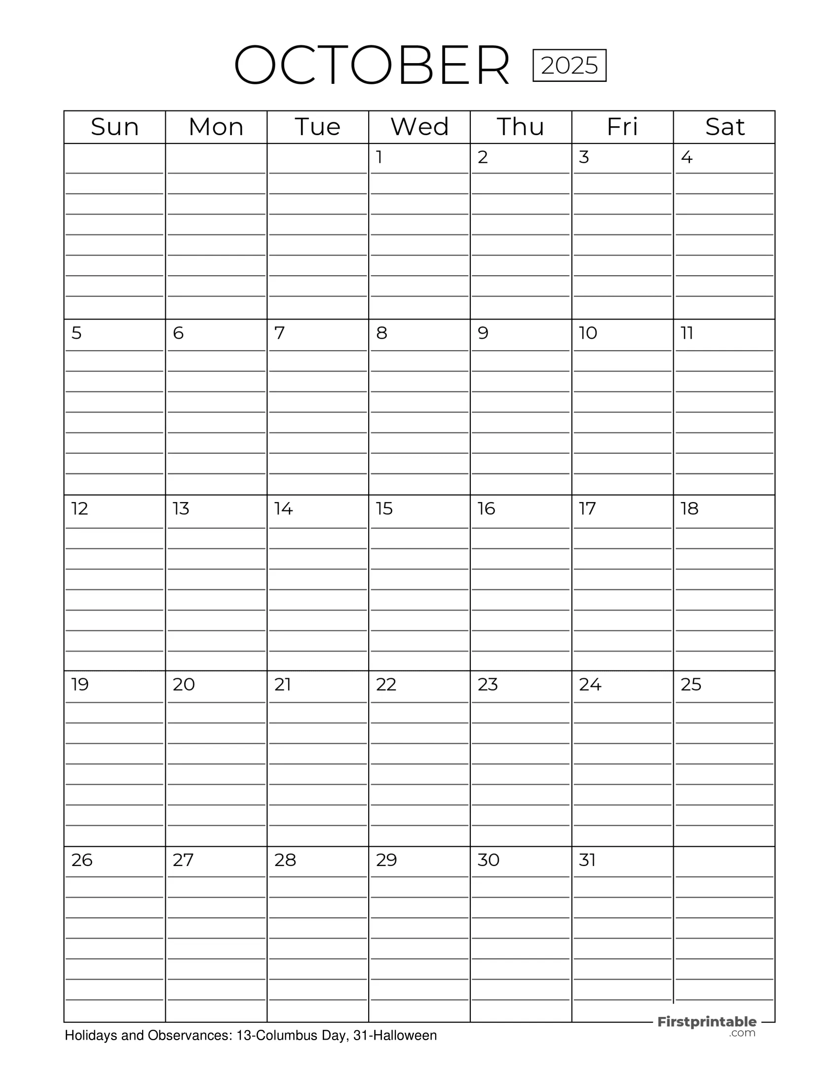 Free Printable Calendar For October 2025