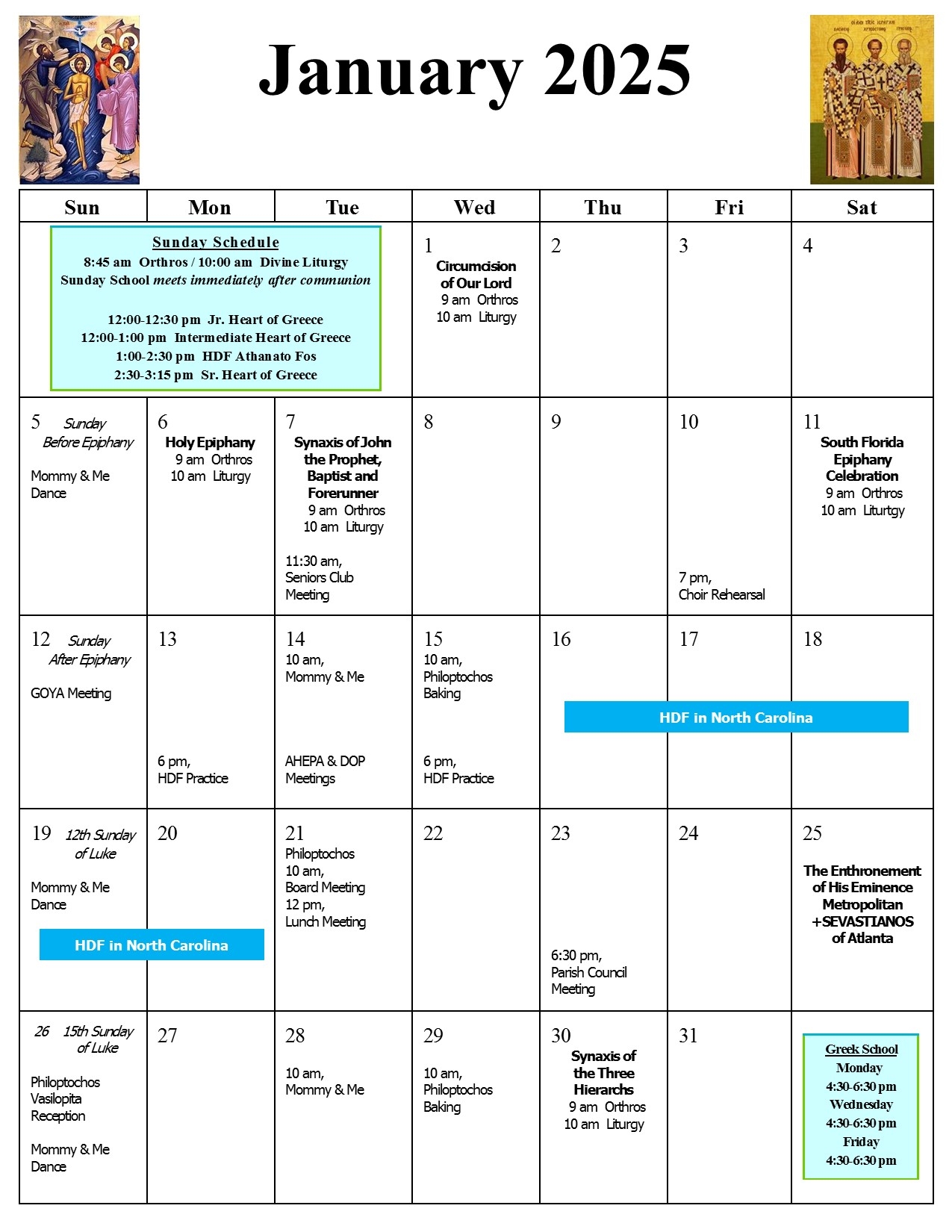 Parish Calendar St Catherine Greek Orthodox Church