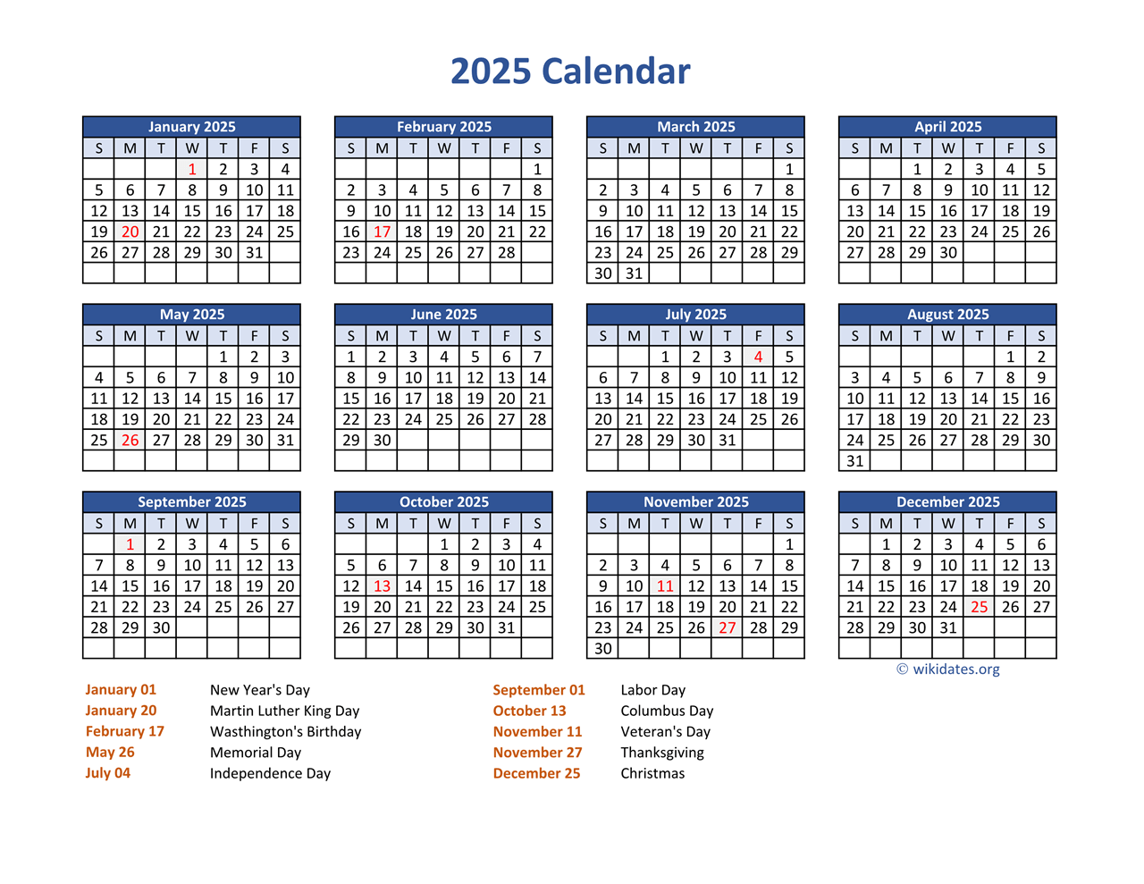 2025 Calendar Printable With Holidays Usa 2025 Calendar Printable With Holidays Usa