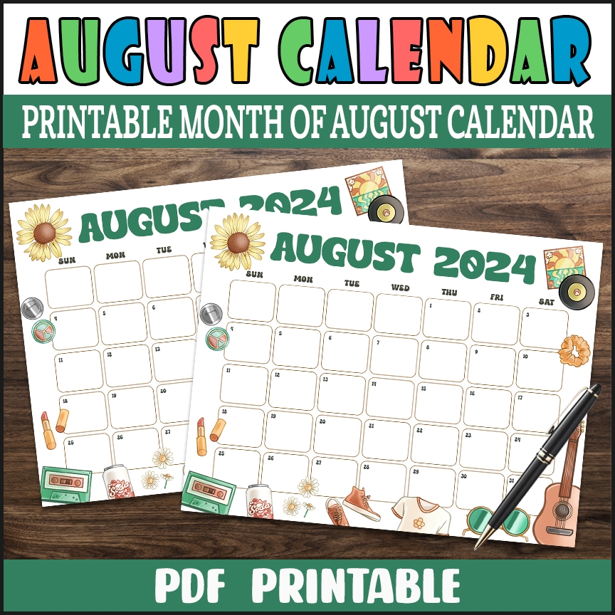 PDF Vintage August 2024 Calendar Printable Retro Classic Summer Theme Planner Made By Teachers