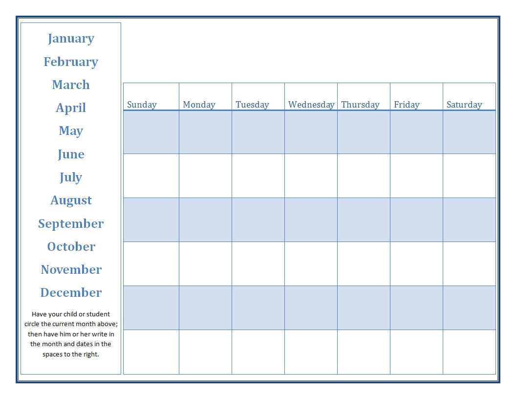 Printable Kindergarten Calendar