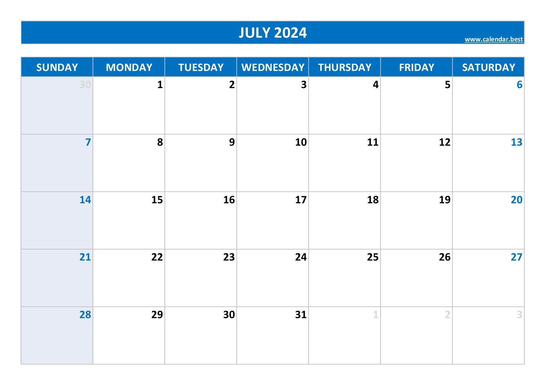 Printable 2024 Monthly Calendar Calendar best