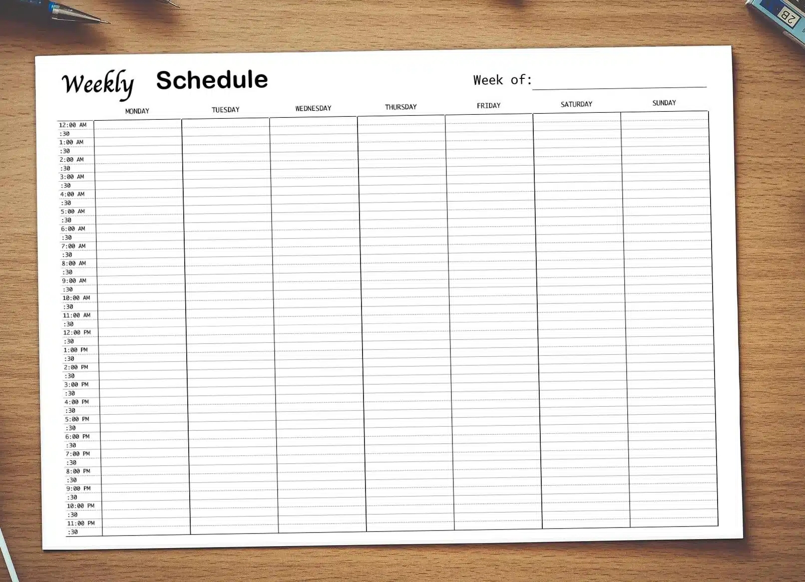 printable 24 hour weekly planner with 30 minute time increment strivezen