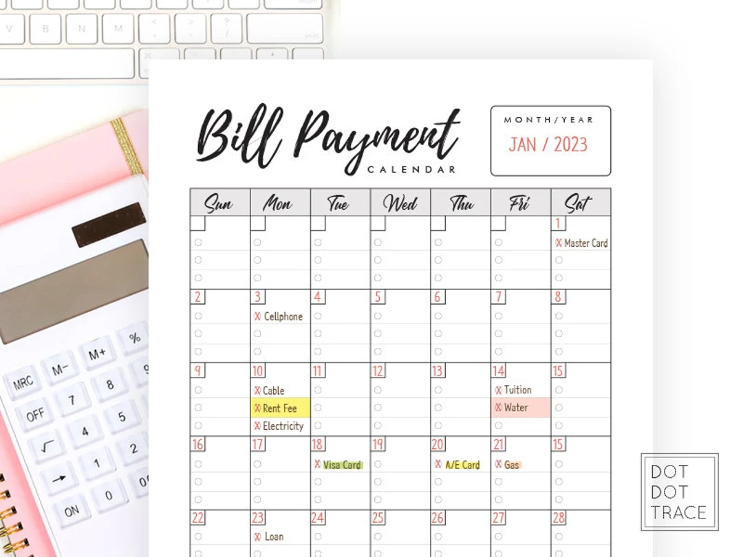Printable Bill Payment Calendar Monthly Bills Calendar Bill Payment Templates Letter A4 Goodnotes Monthly Bill Payment Planner Download Etsy