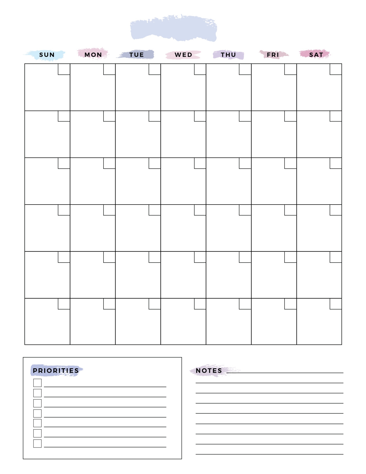 Printable Monthly Blank Calendar