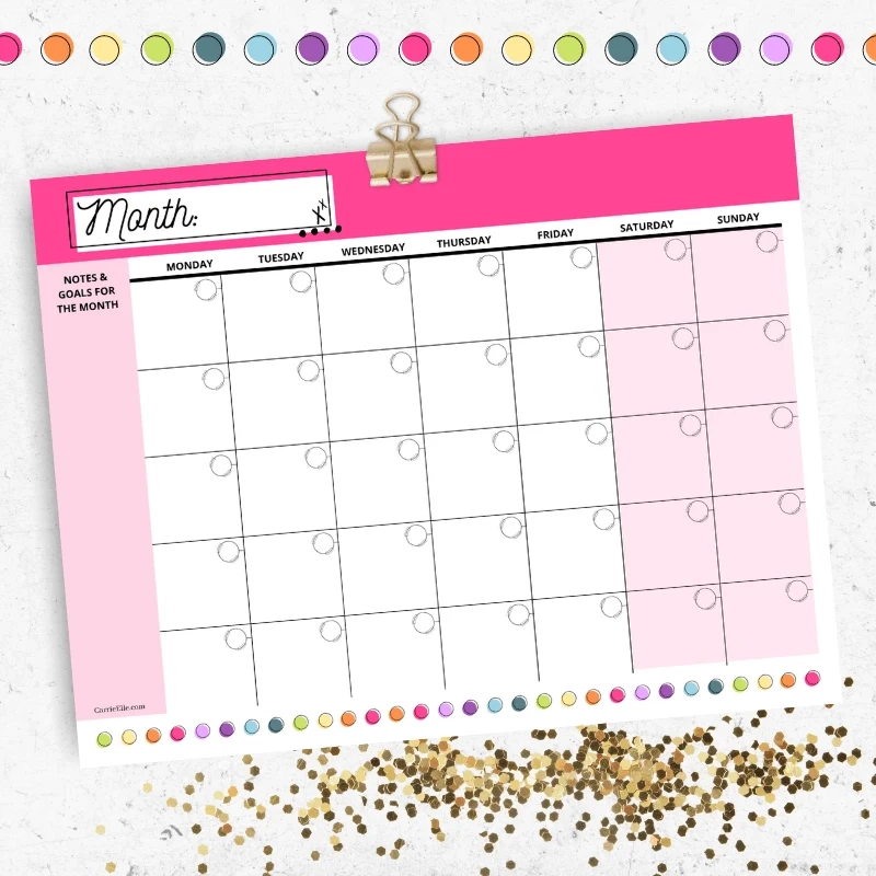 Printable Blank Rainbow Calendar Carrie Elle
