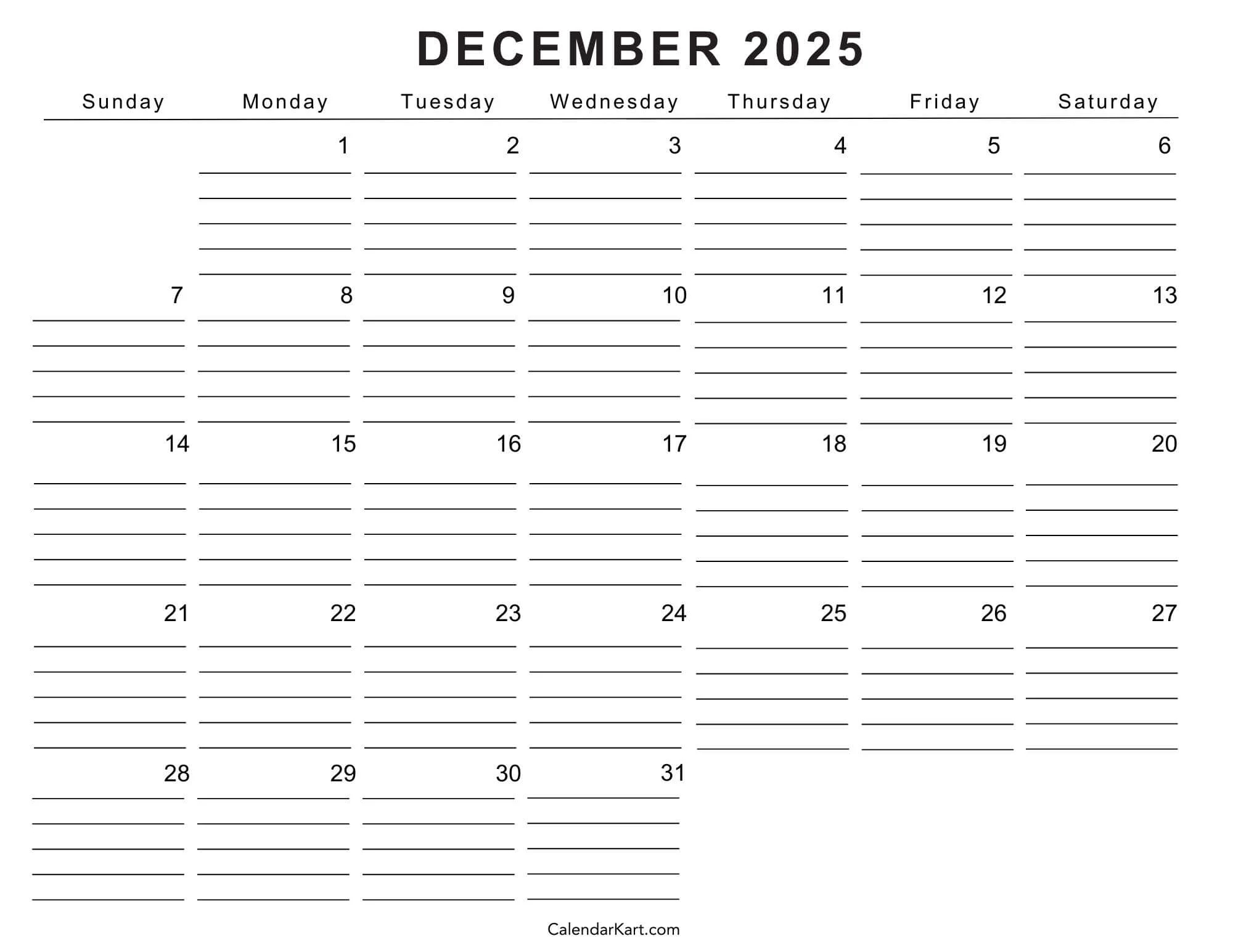 Printable December 2025 Calendars Free Pdf CalendarKart Printable December 2025 Calendars Free Pdf CalendarKart