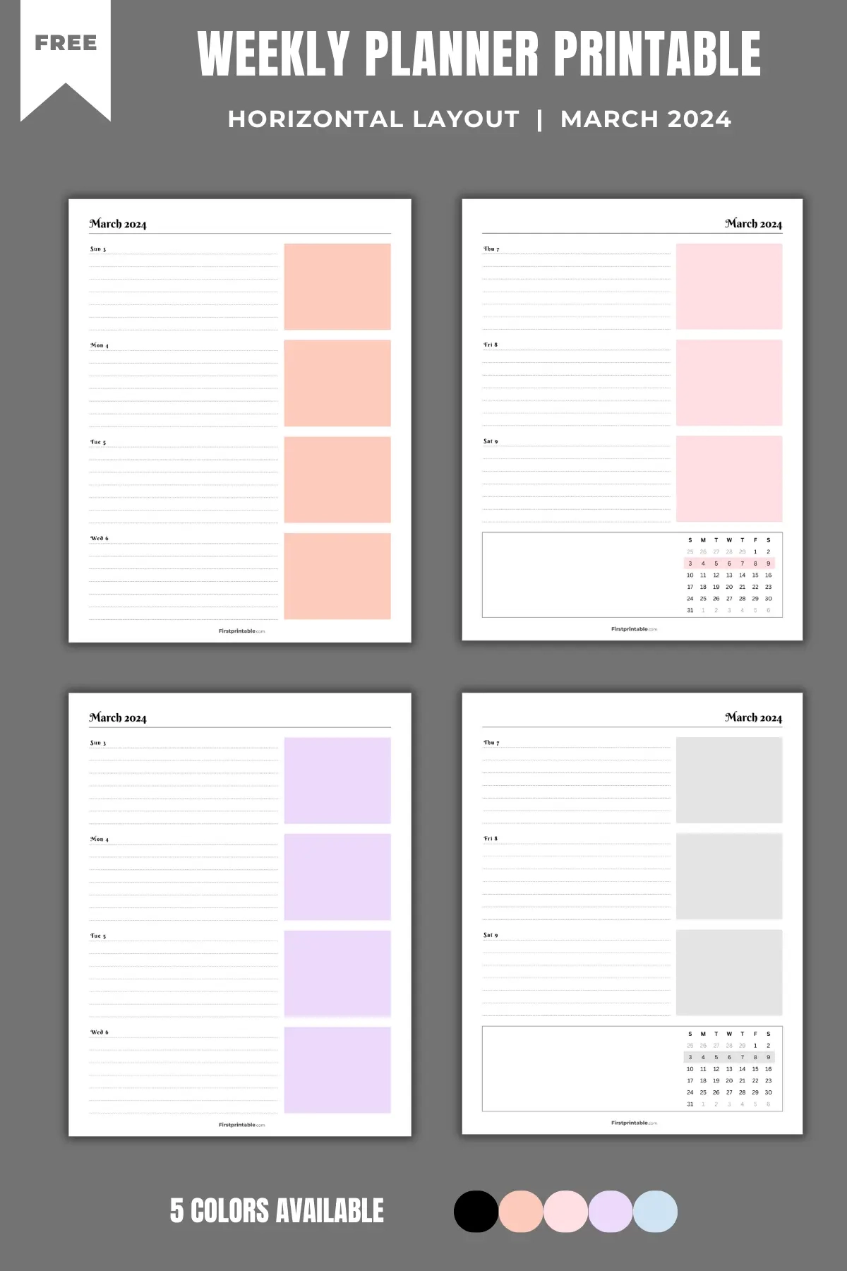 Printable Horizontal Weekly Planner Pages March 2024 Printable Horizontal Weekly Planner Pages March 2024