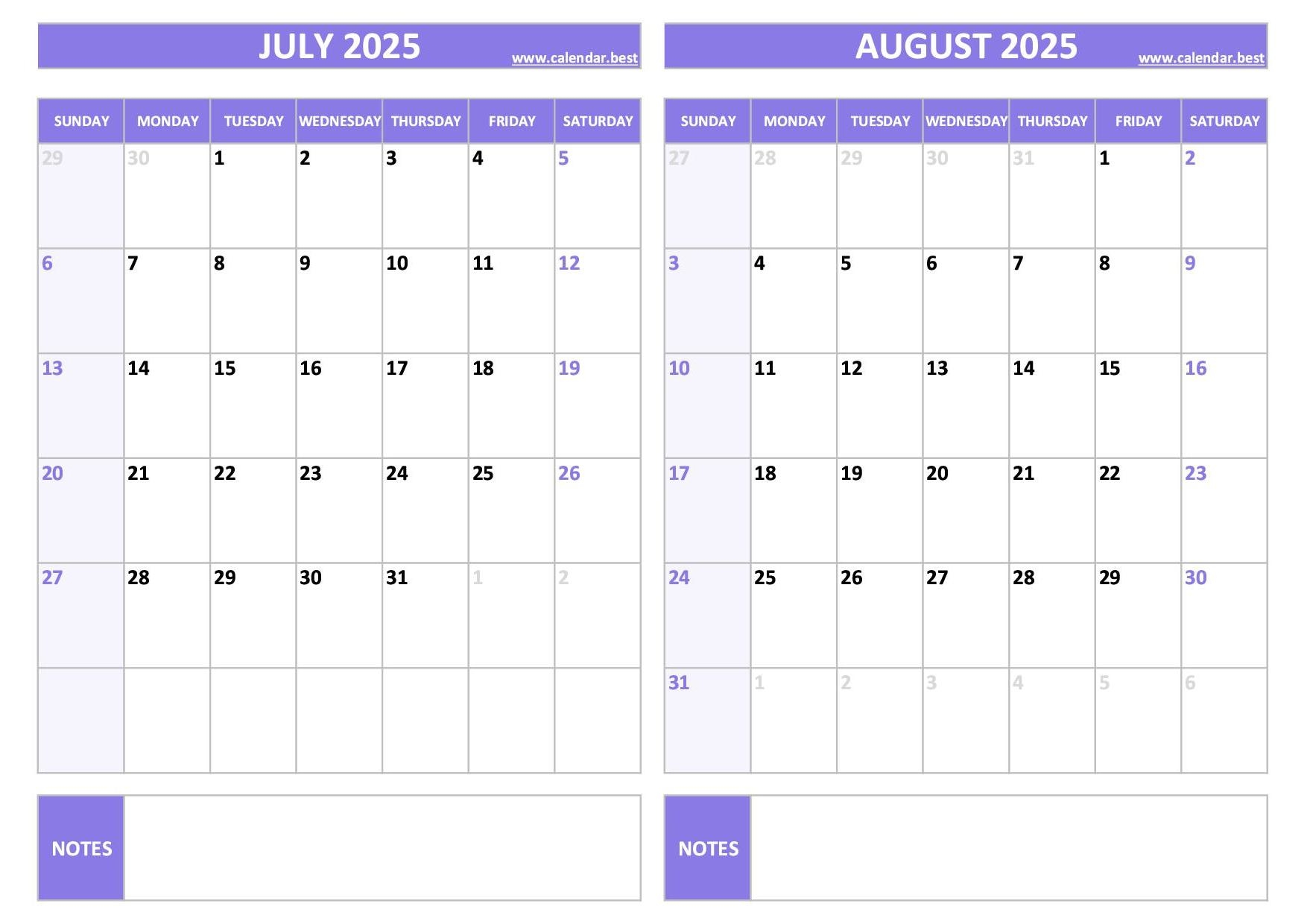 August 2025 To July 2026 Printable Calendar