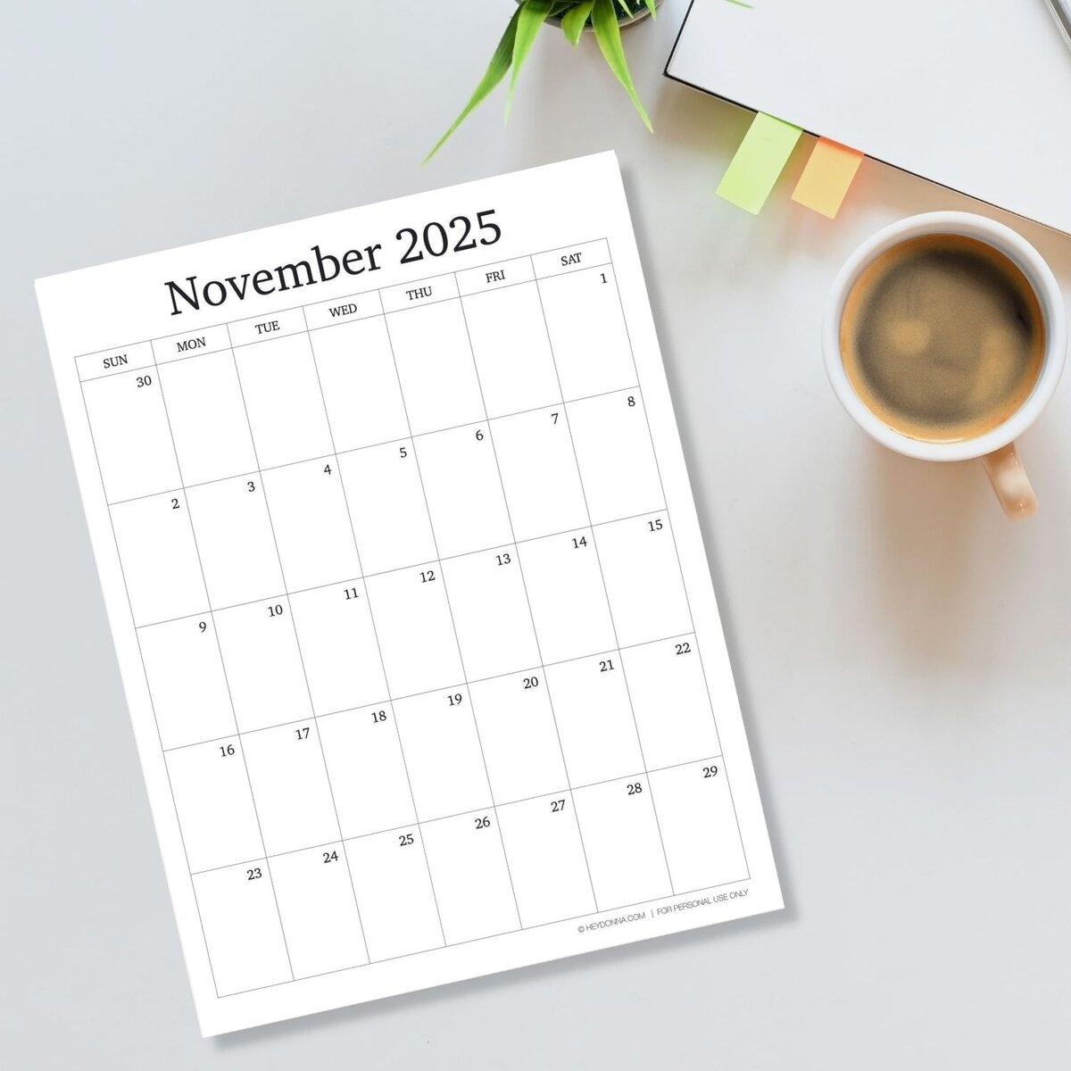 Printable Monthly Calendar November 2025