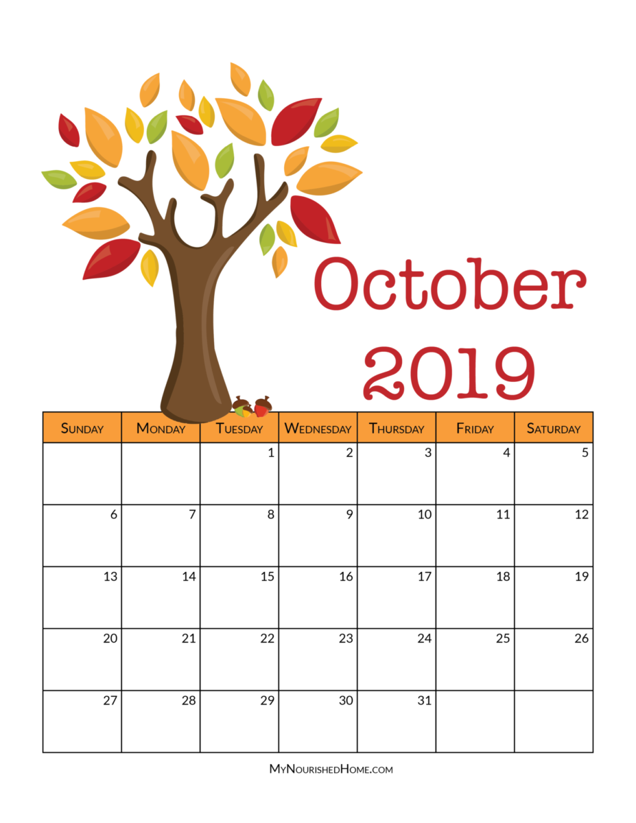 Printable October Calendar My Nourished Home