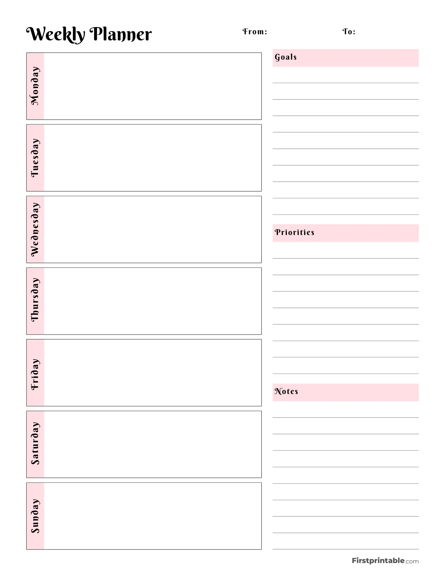 Printable Weekly Calendar U0026 Planner Free Templates