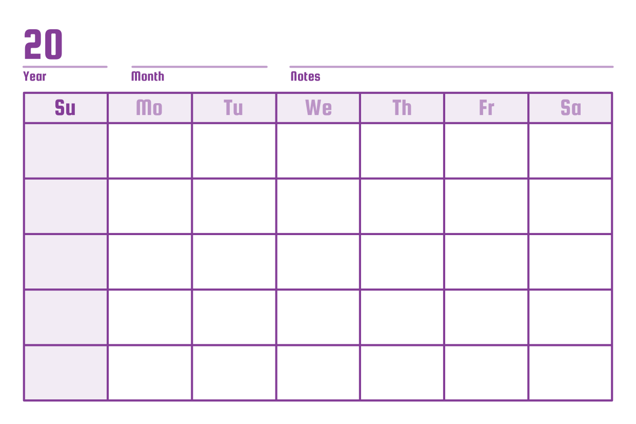 Purple Weekly Blank Organizer Calendar Template Square Signs