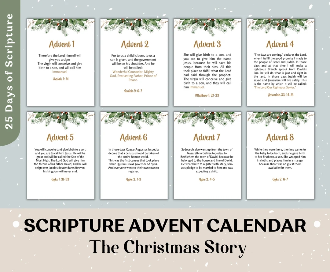 Scripture Advent Calendar For Printable Christmas Countdown Bible Verse Card For Christmas 25 Days Of Christmas Advent Scripture Etsy Scripture Advent Calendar For Printable Christmas Countdown Bible Verse Card For Christmas 25 Days Of Christmas Advent Scripture Etsy